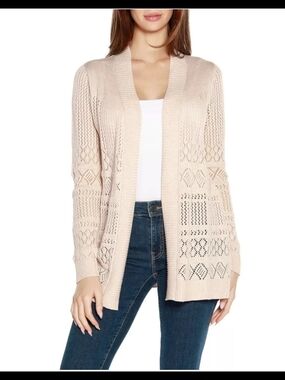 Belladini Boho Crochet Knit Cardigan Sweater Cream XL NEW